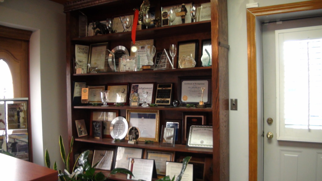 A display of trophies, awards, and plaques giving to the The Tennessee Tribune and it's publisher Rosetta Miller-Perry. (Photo By: Jason Luntz/Full Sail University)
